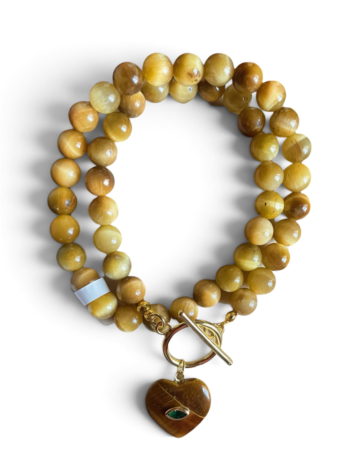 Collar piedras naturales camel/ dije corazón