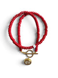 Collar piedras naturales rojo/ dije zirconia