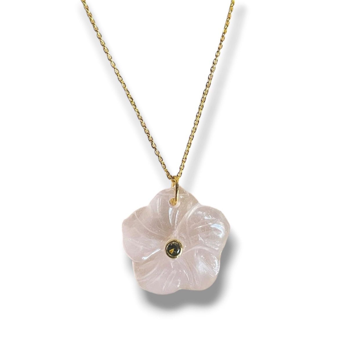 Cadena con dije de flor/ cerámica rosa