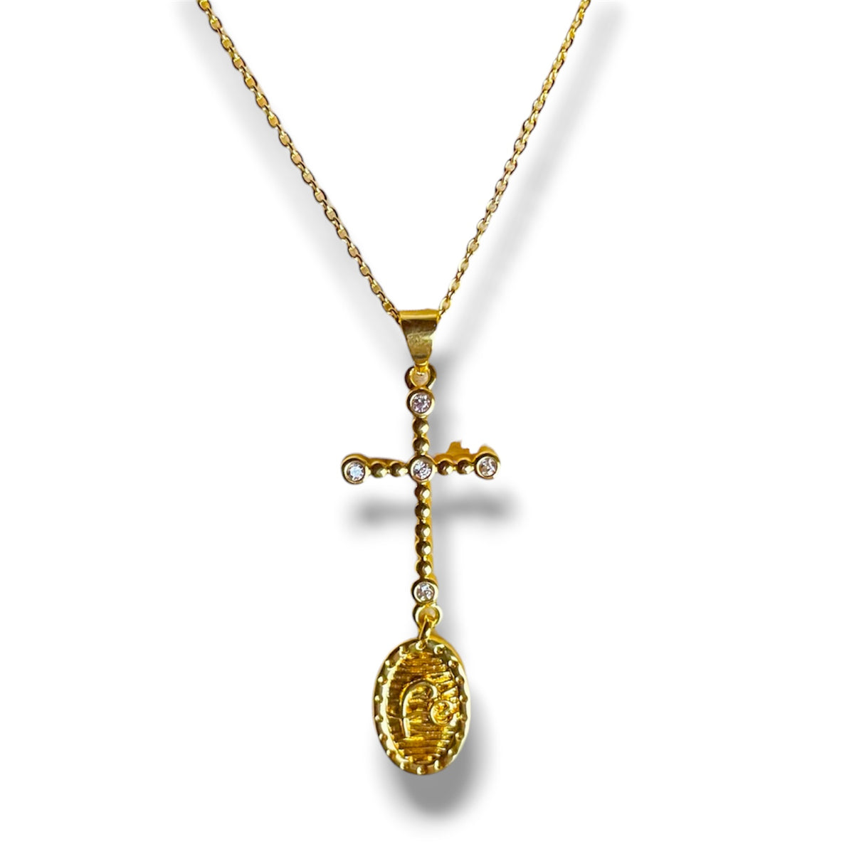Cadena con dije de cruz/ óvalo fe