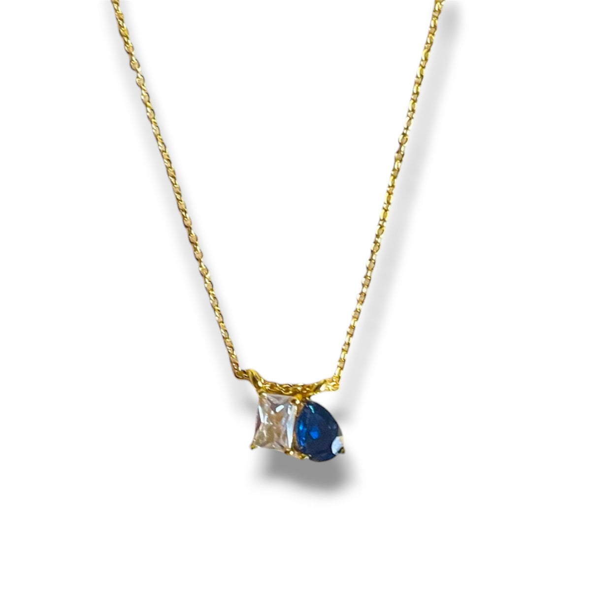 Cadena con dije zirconia doble/ azul
