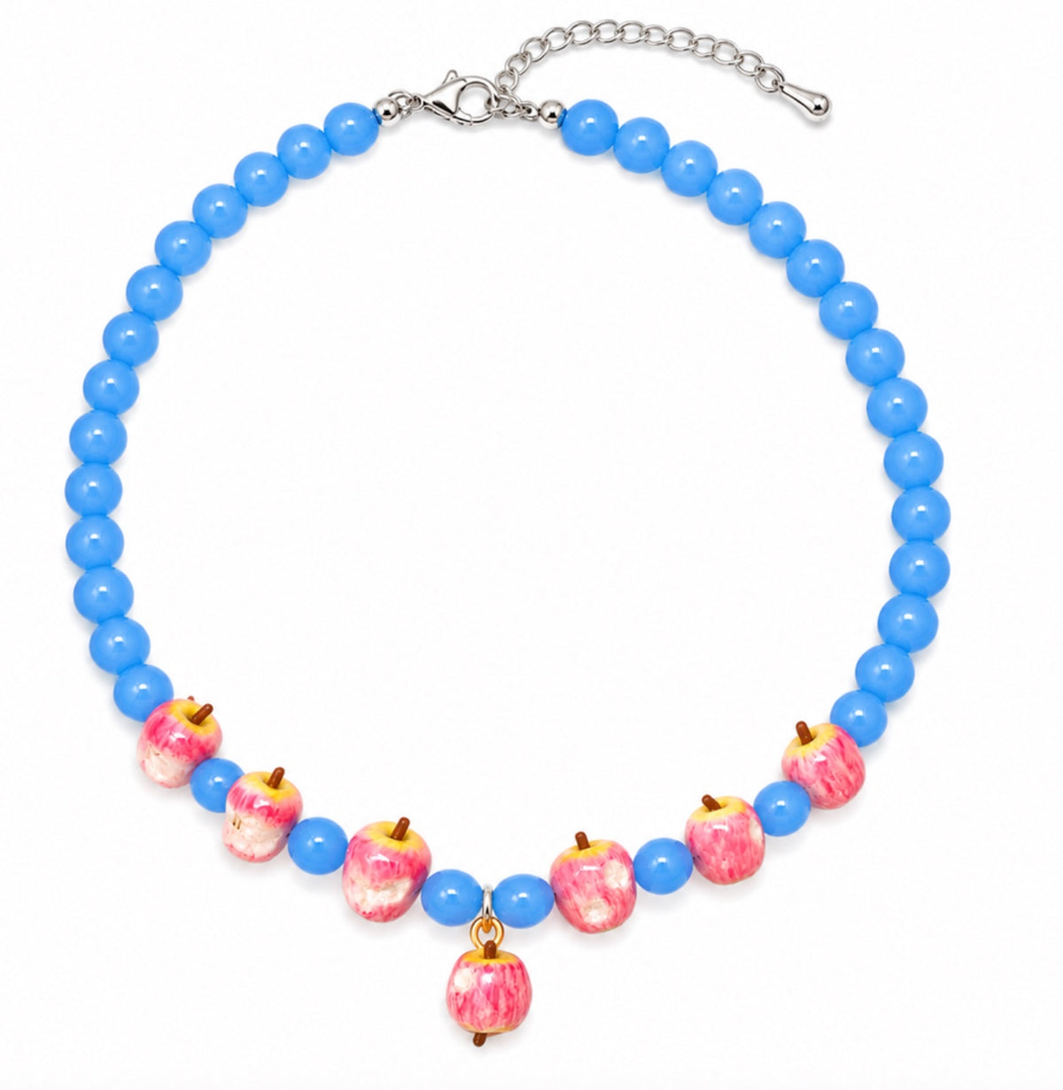 Blue beaded Apple Charm Necklace