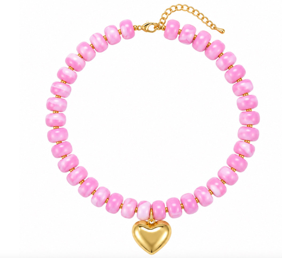 Resin Beads Heart Pendant  Necklace light Pink
