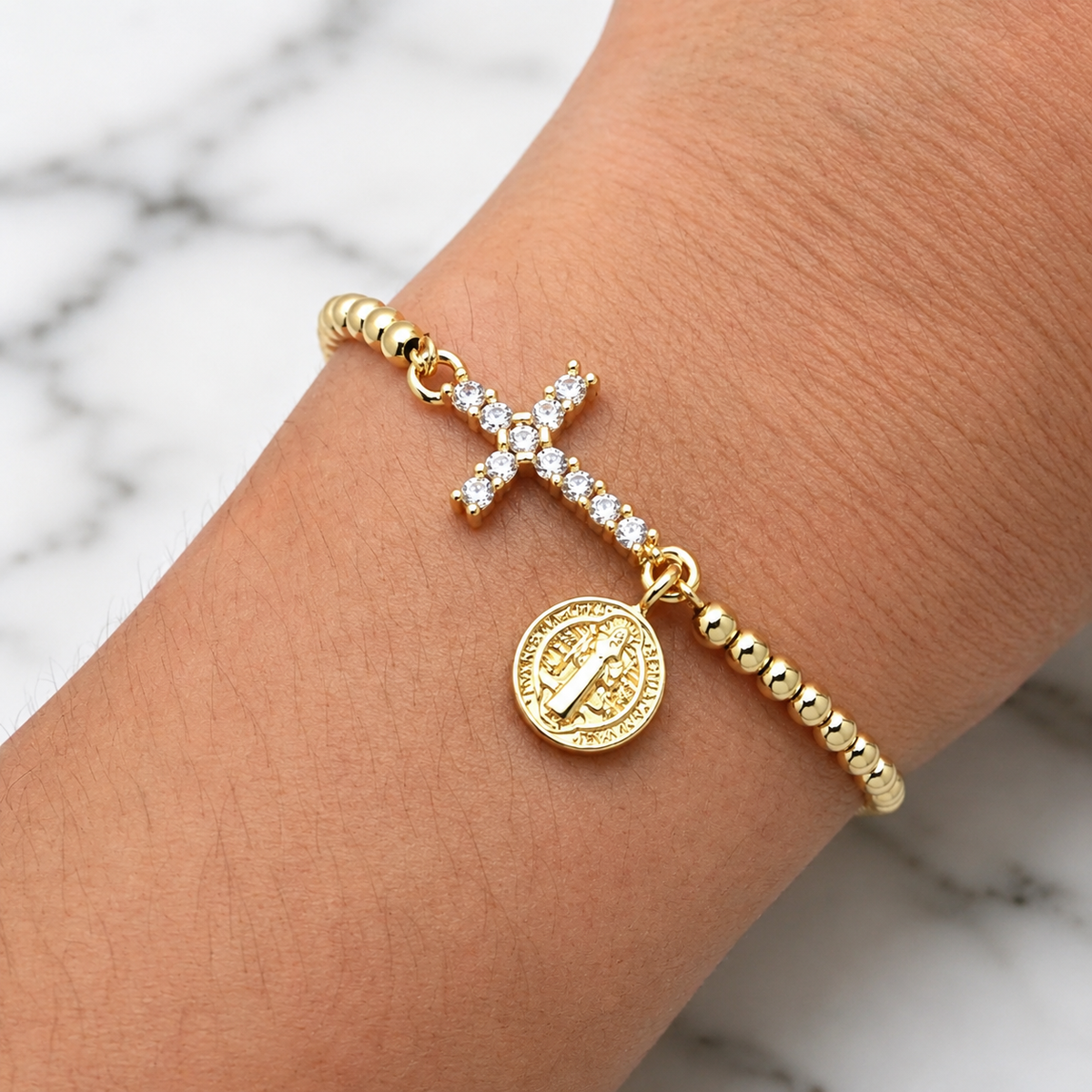 San Benito and cross fine bracelet