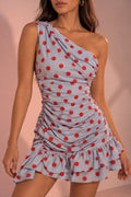 vestido azul "one shoulder" mini