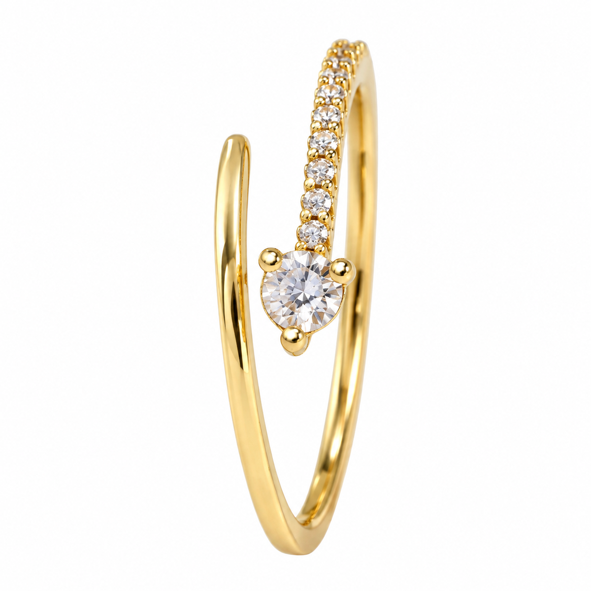 Anillo circulo circonia y circonias y abierto (laminado de oro)