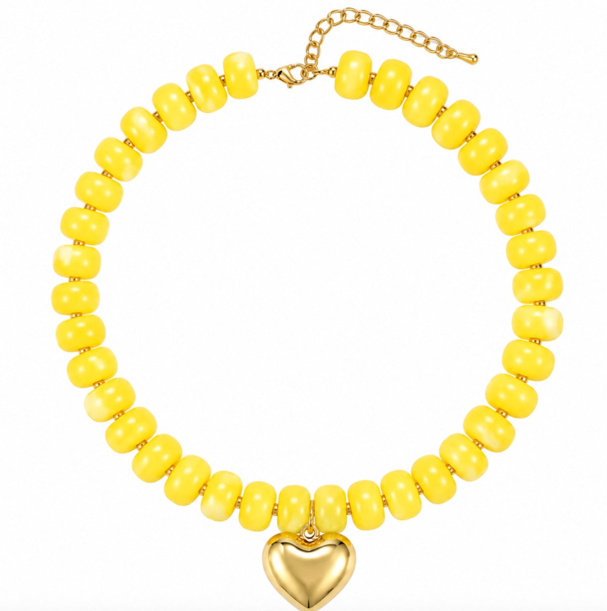 Resin Beads Heart Pendant necklace Yellow