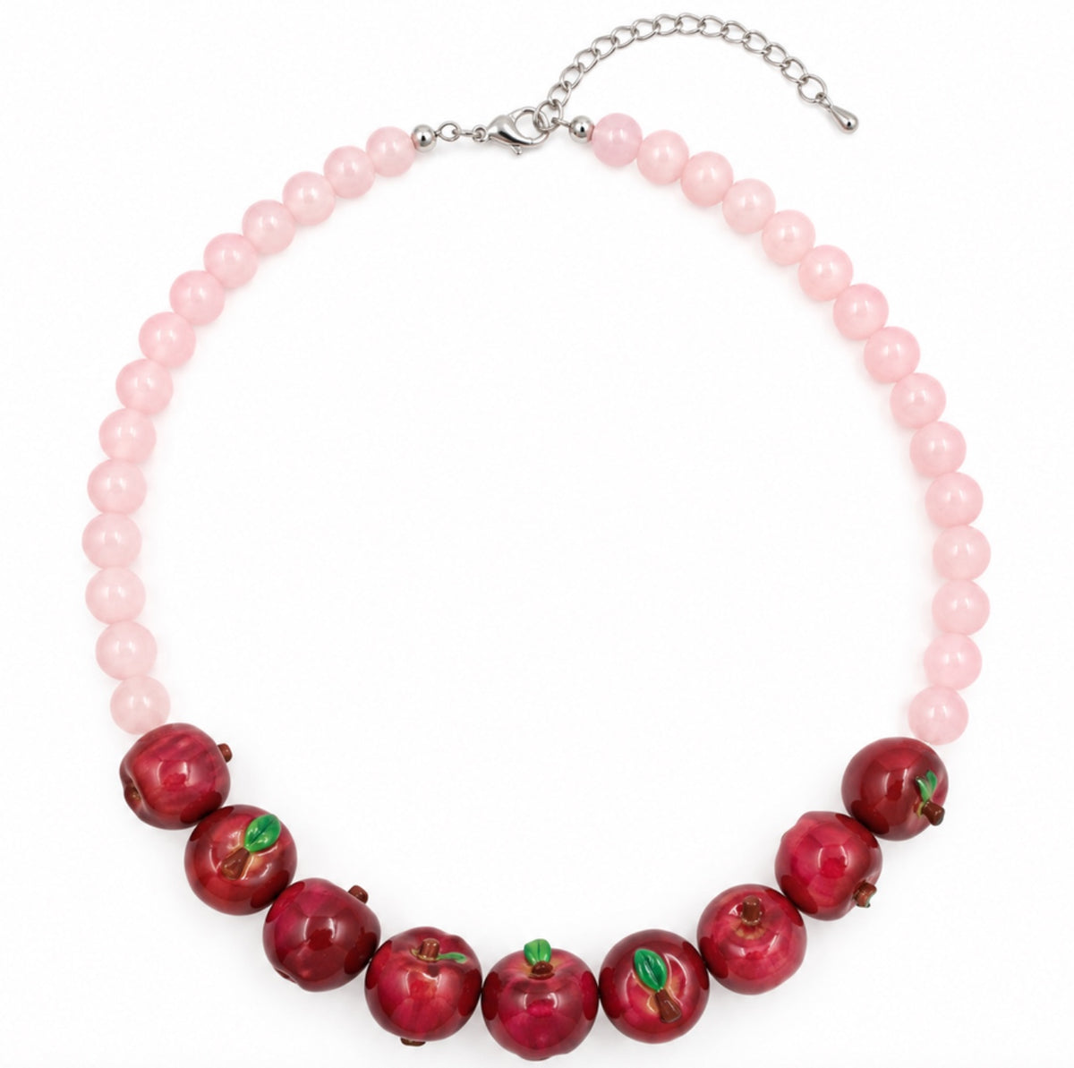 Pink Beaded Apple Necklace