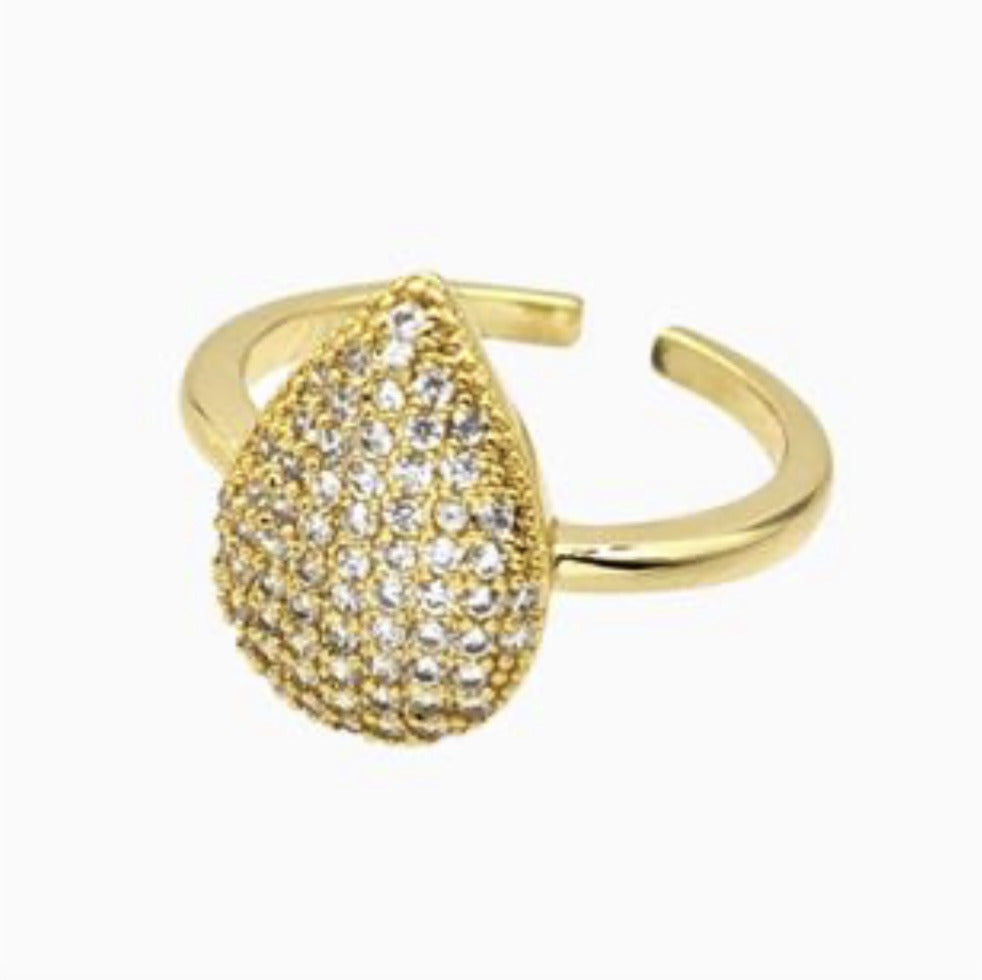 Drop Ring Pave Zircon Gold Plated