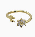 Leaf Flower Rins Pave Zirconia Gold