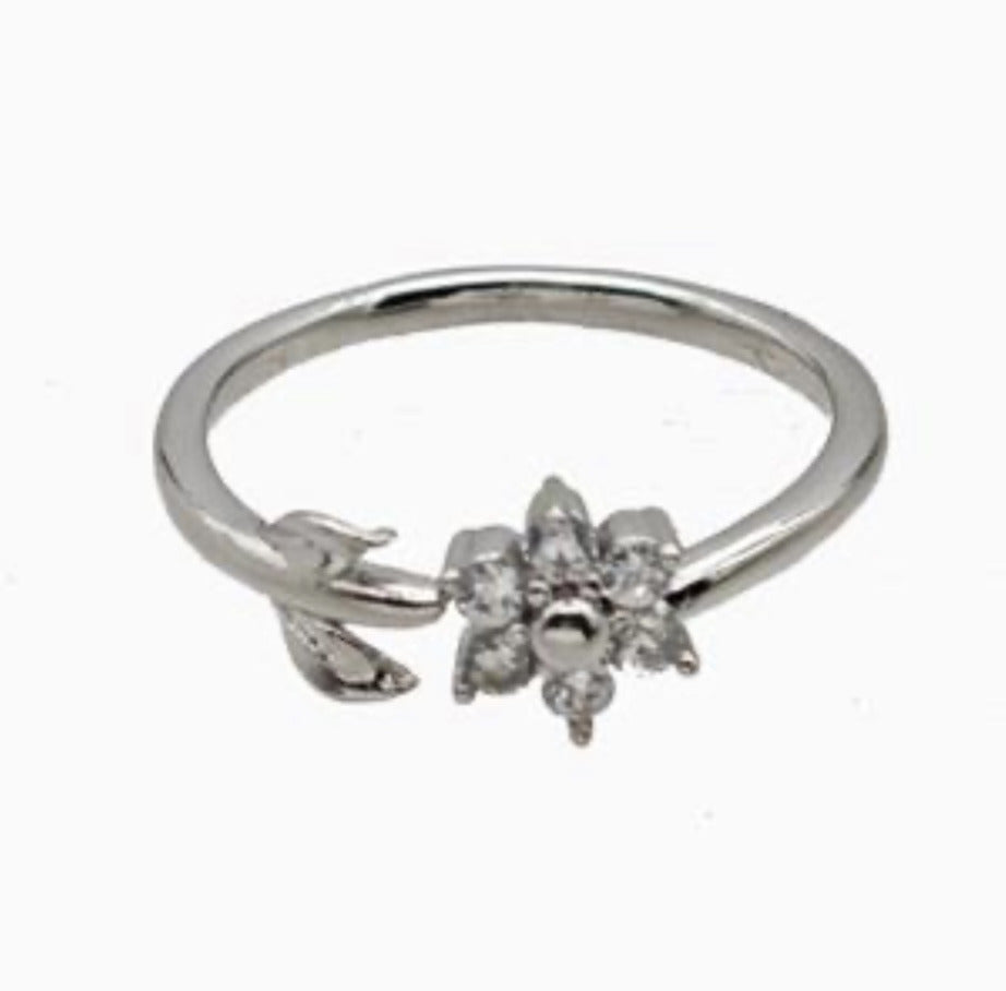 Leaf Flower Rins Pave Zirconia Platinum