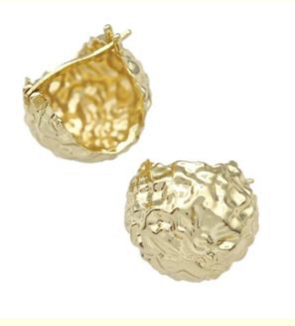 Latchback Earrings Hollow Hammered Gold Plate