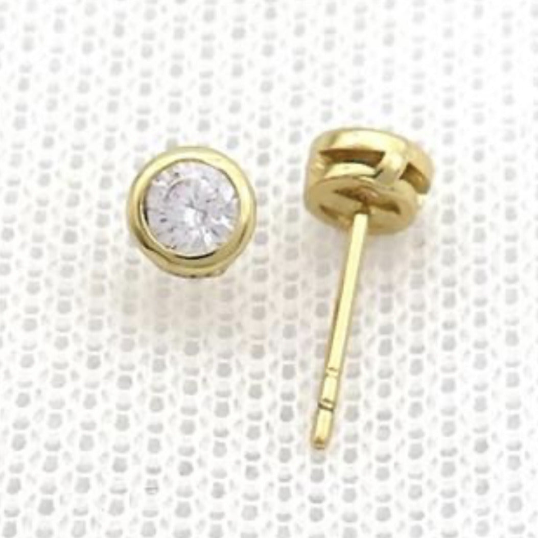 Stud Earrings Pave Clear Zircon Gold