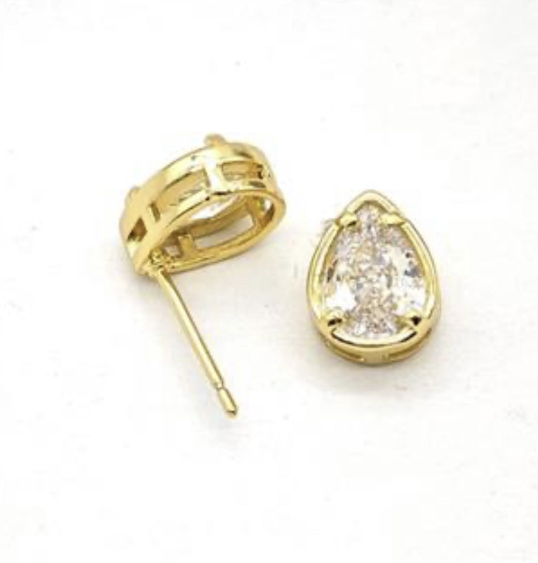 Teardrop Stud Earrings Pave Zirconia Gold Plated