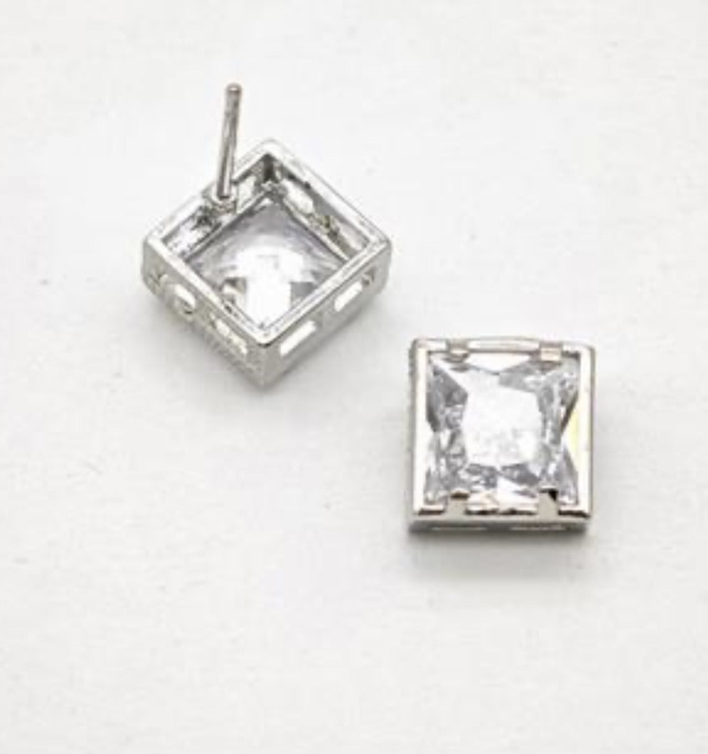 Square Stud Earrings Pave Zirconia Platinum