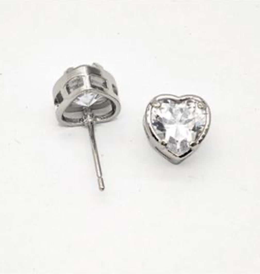 Heart Stud Earrings Pave Zirconia Platinum