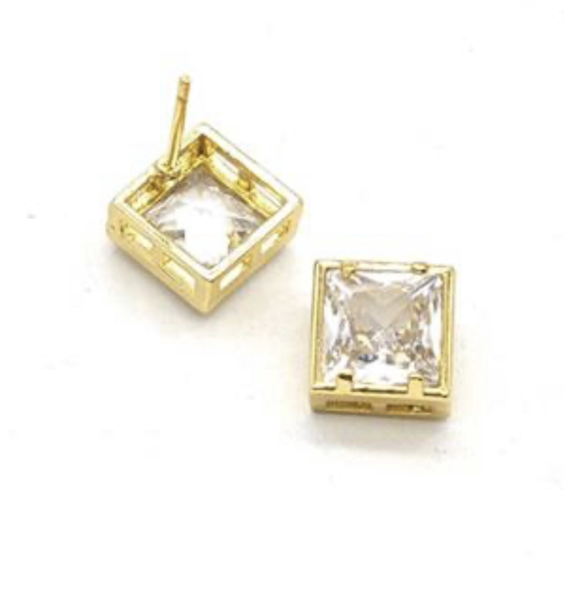 Square Stud Earrings Pave Zirconia Gold Plated