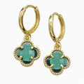 Clover Hoop Earrings Green Crystal Glass