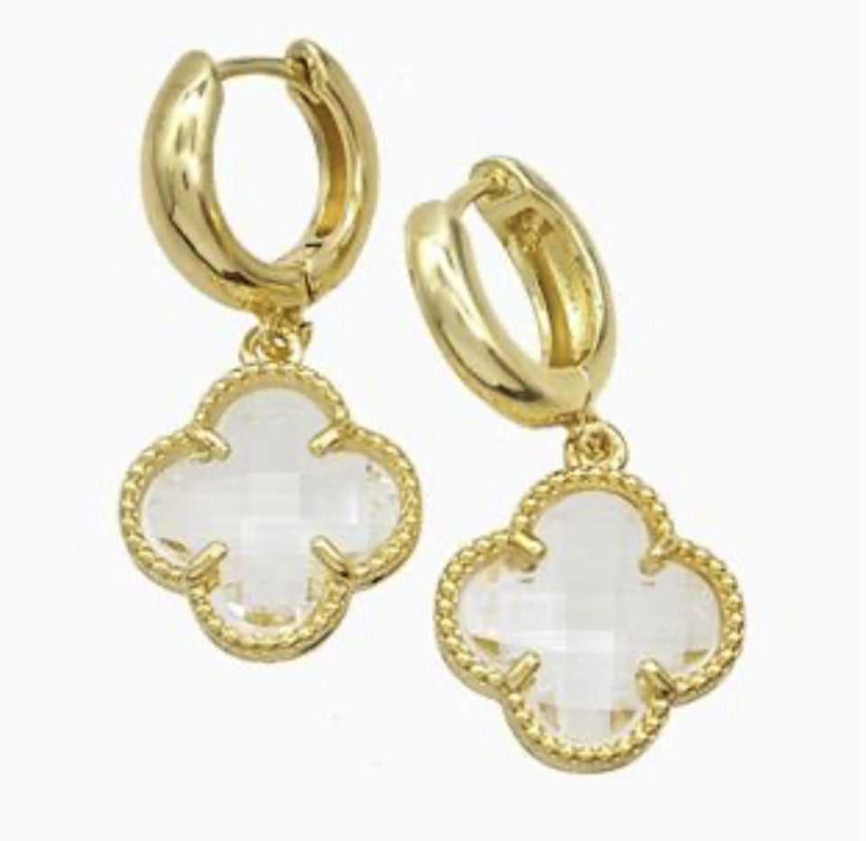 Clover Hoop Earrings Clear Crystal
