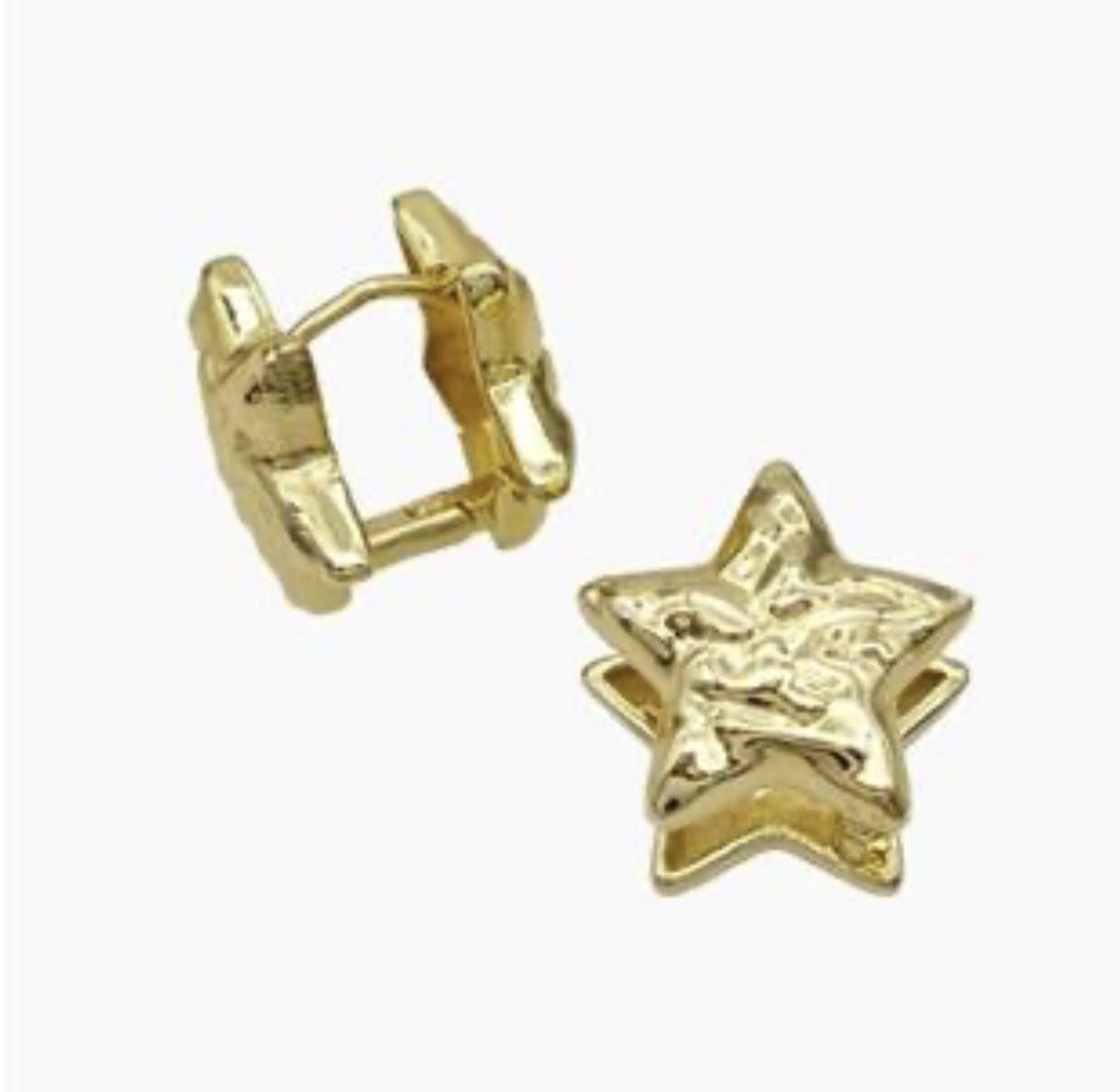 Star Latchback Earrings Hammered Gold Plated