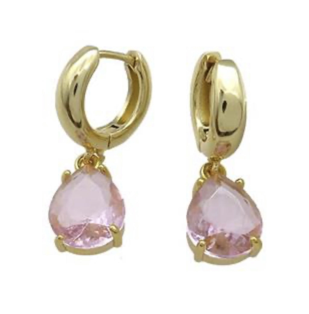 Hoop Earrings Pink Teardrop