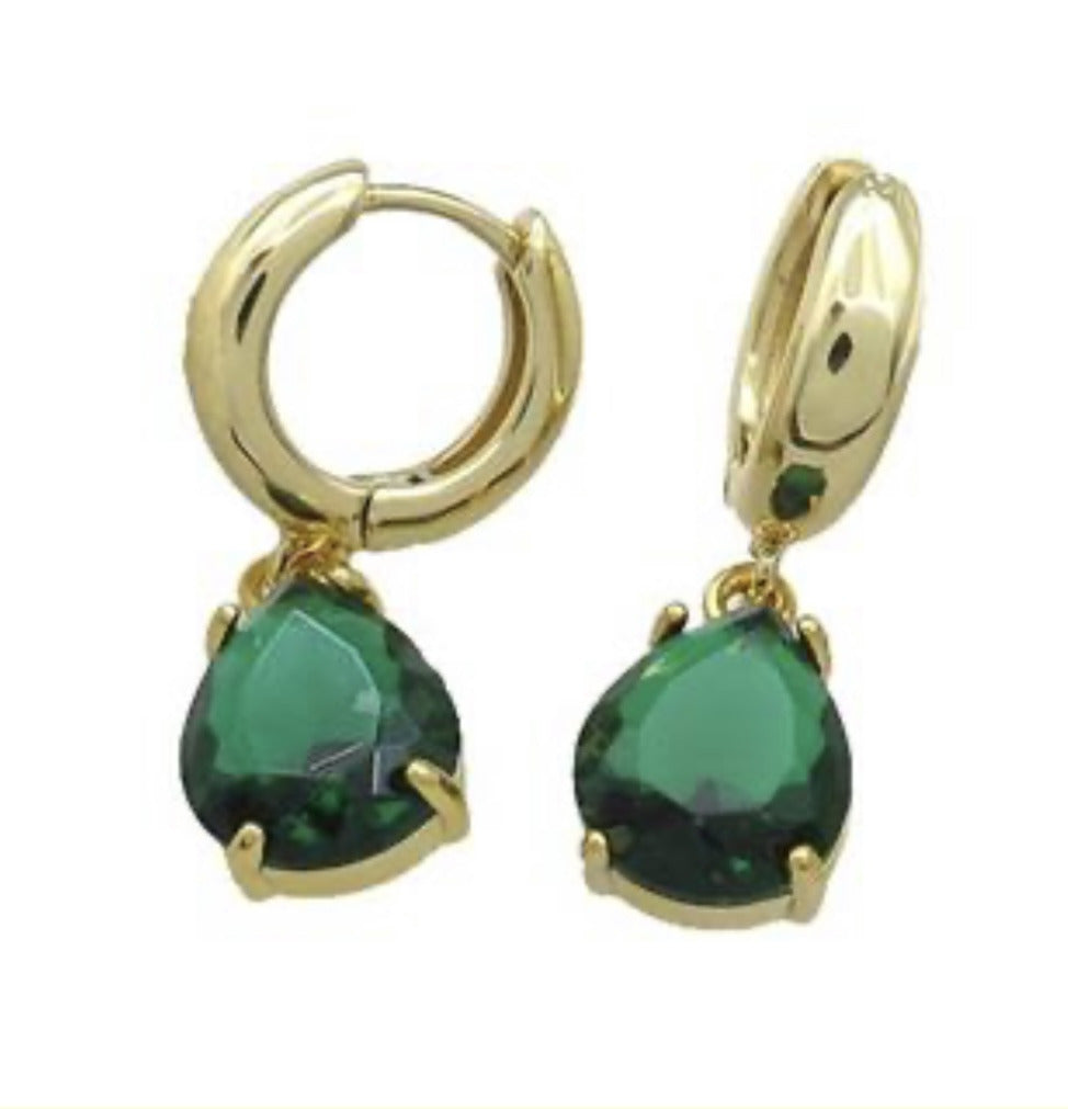 Hoop Earrings Green Teardrop