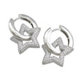 Hoop Earrings Star Pave Zircon Platinum Plated