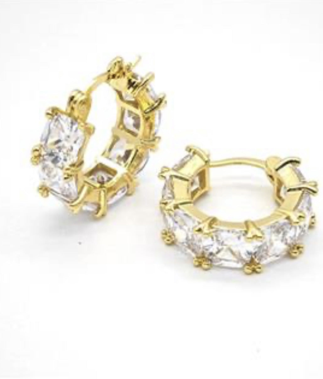 Leaveback Earrings Pave Zirconia Gold Plated