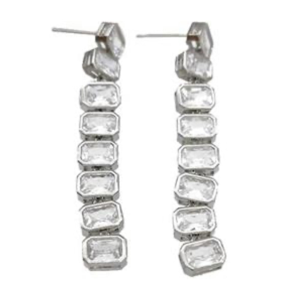 Stud Earrings Micro Pave Zirconia Stick Platinum