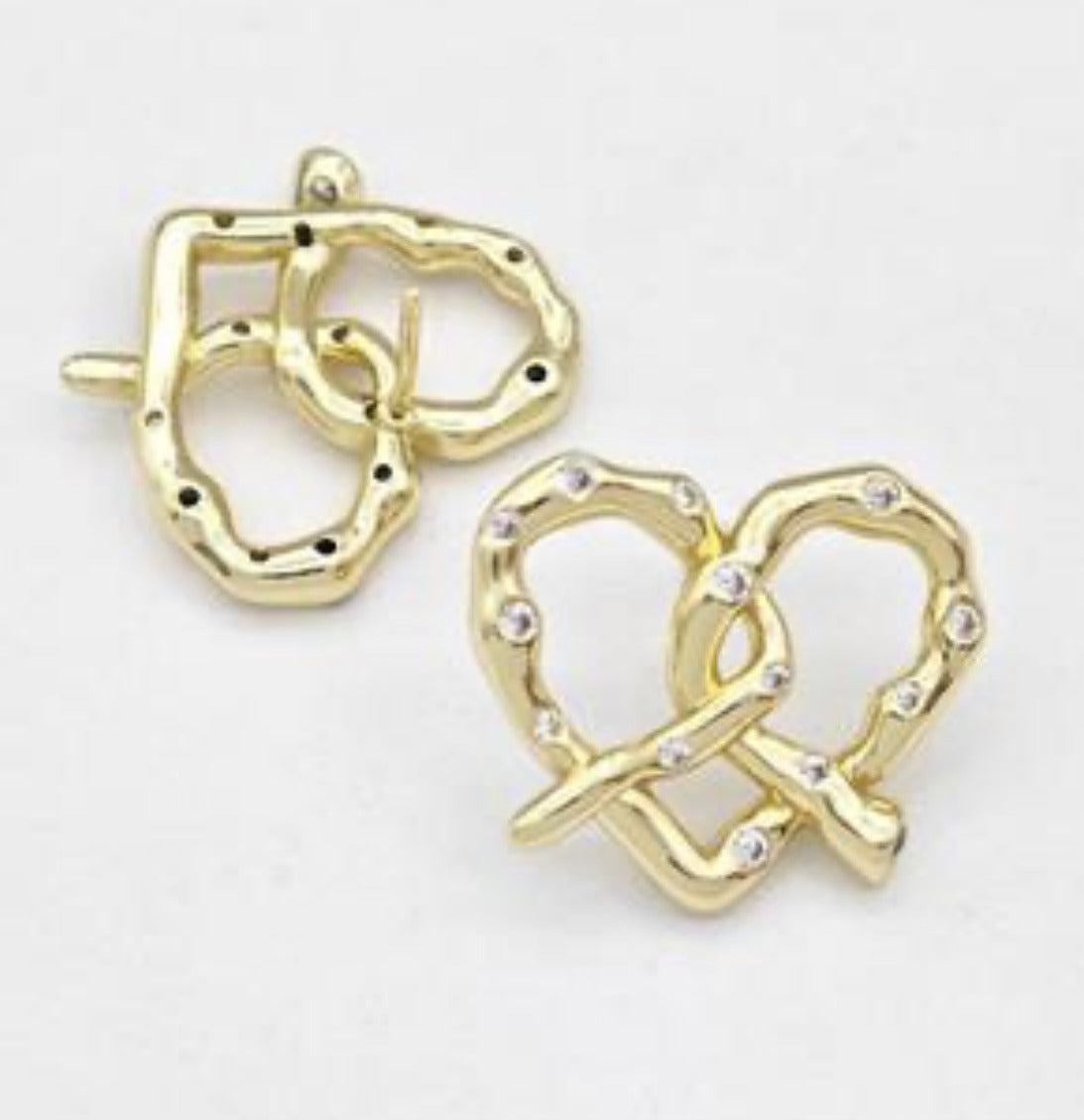 Pretzel Stud Earring Pave Zirconia Gold