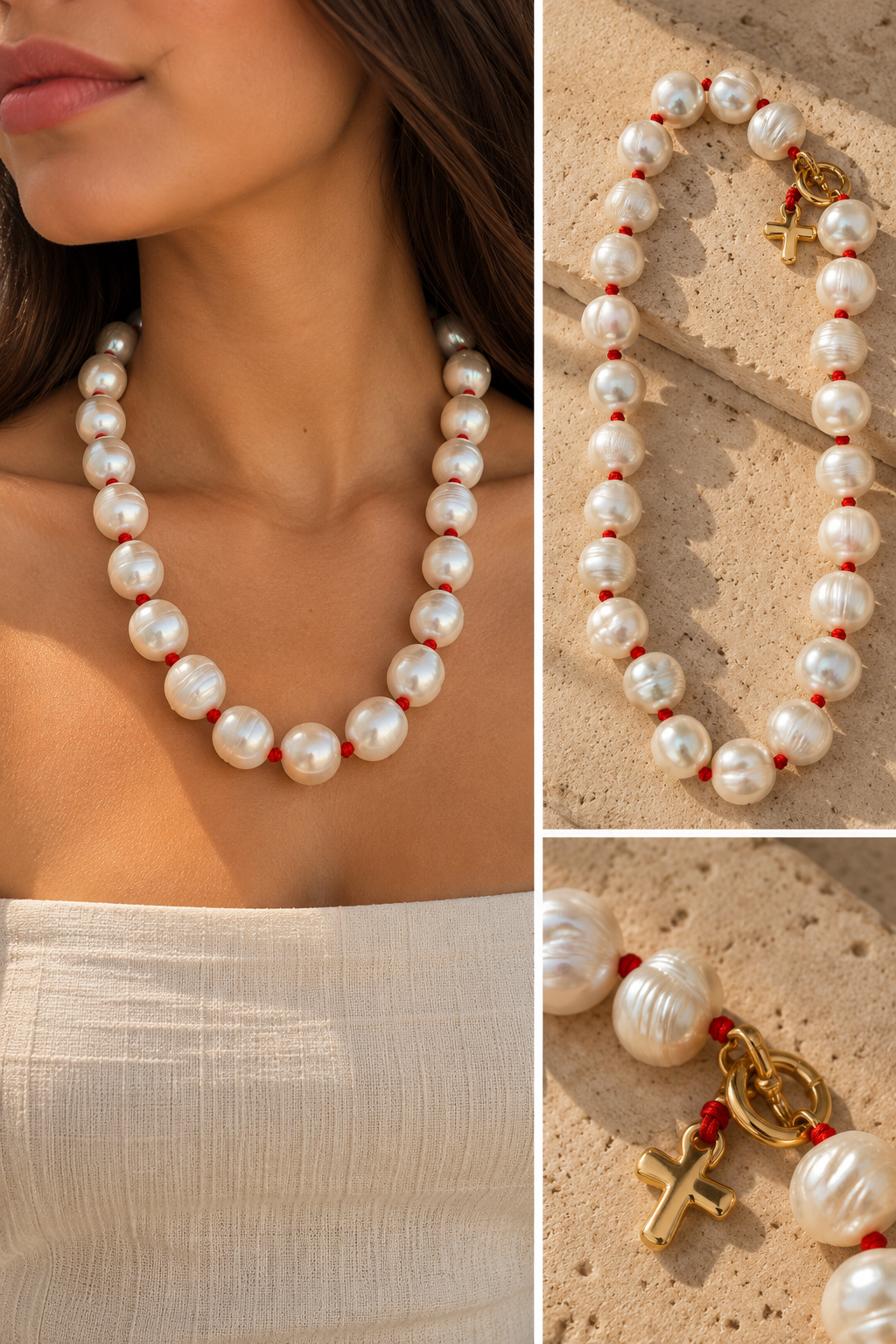 Collar Perlas Hilo Rojo
