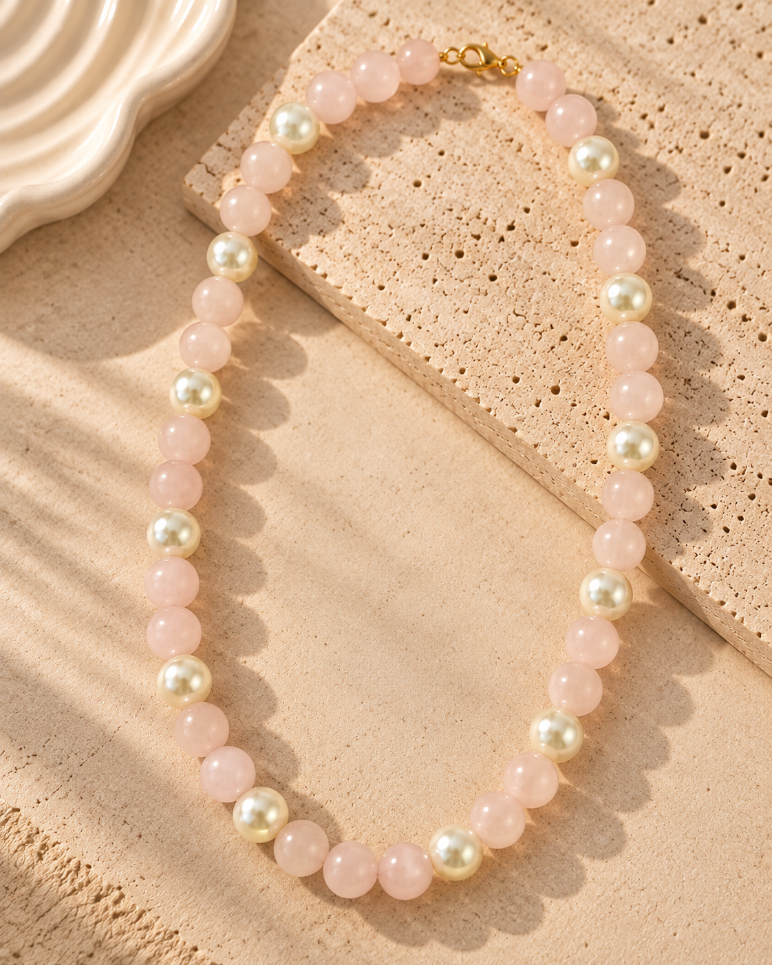 Collar Perla y Cuarzo Rosa