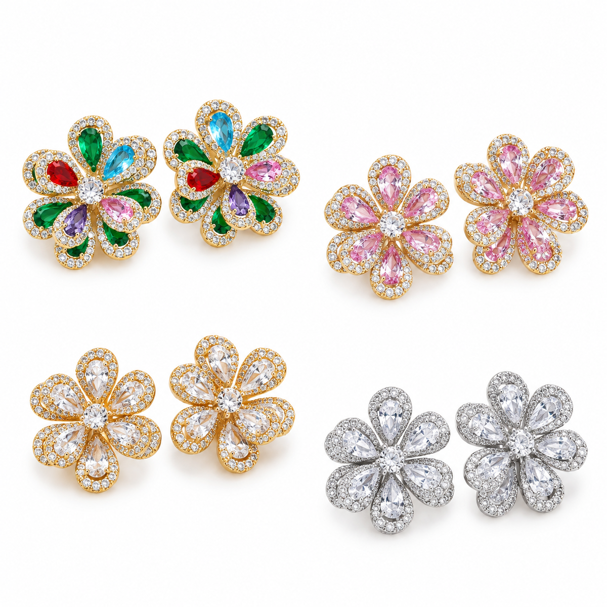 Flower sparkly studs (Multicolor)