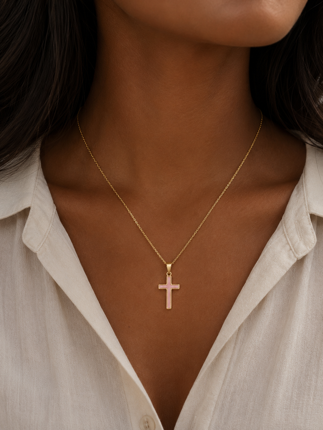 Collar cruz rosada