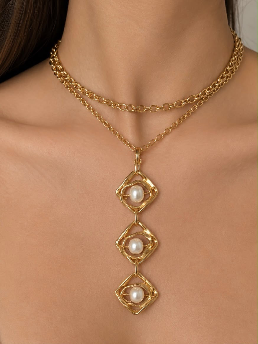 Collar Cadena Dorada Perla