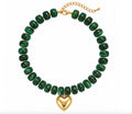 Resin Beads Heart Pendant necklace Dark Green