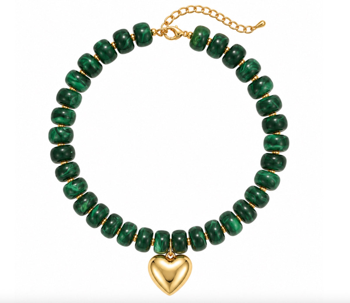 Resin Beads Heart Pendant necklace Dark Green