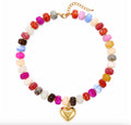 Resing beads heart pendants necklace (multicolor Rosa)