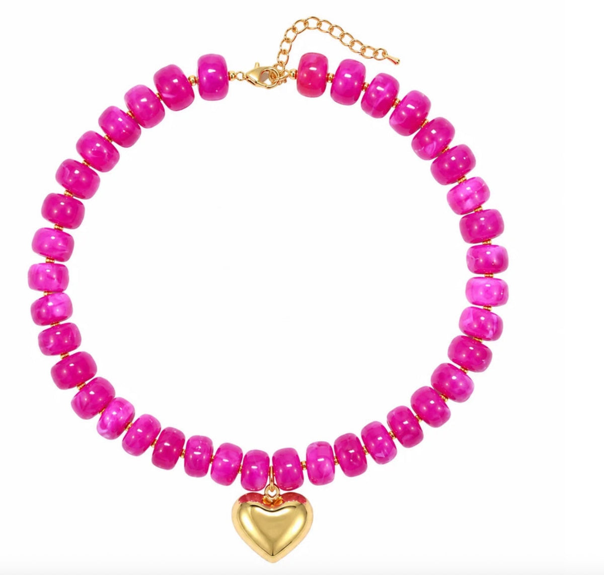 Resin Beads Heart Pendant necklace pink