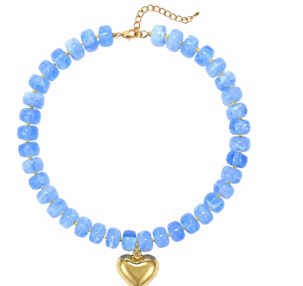 Resin Beads Heart Pendant necklace light blue