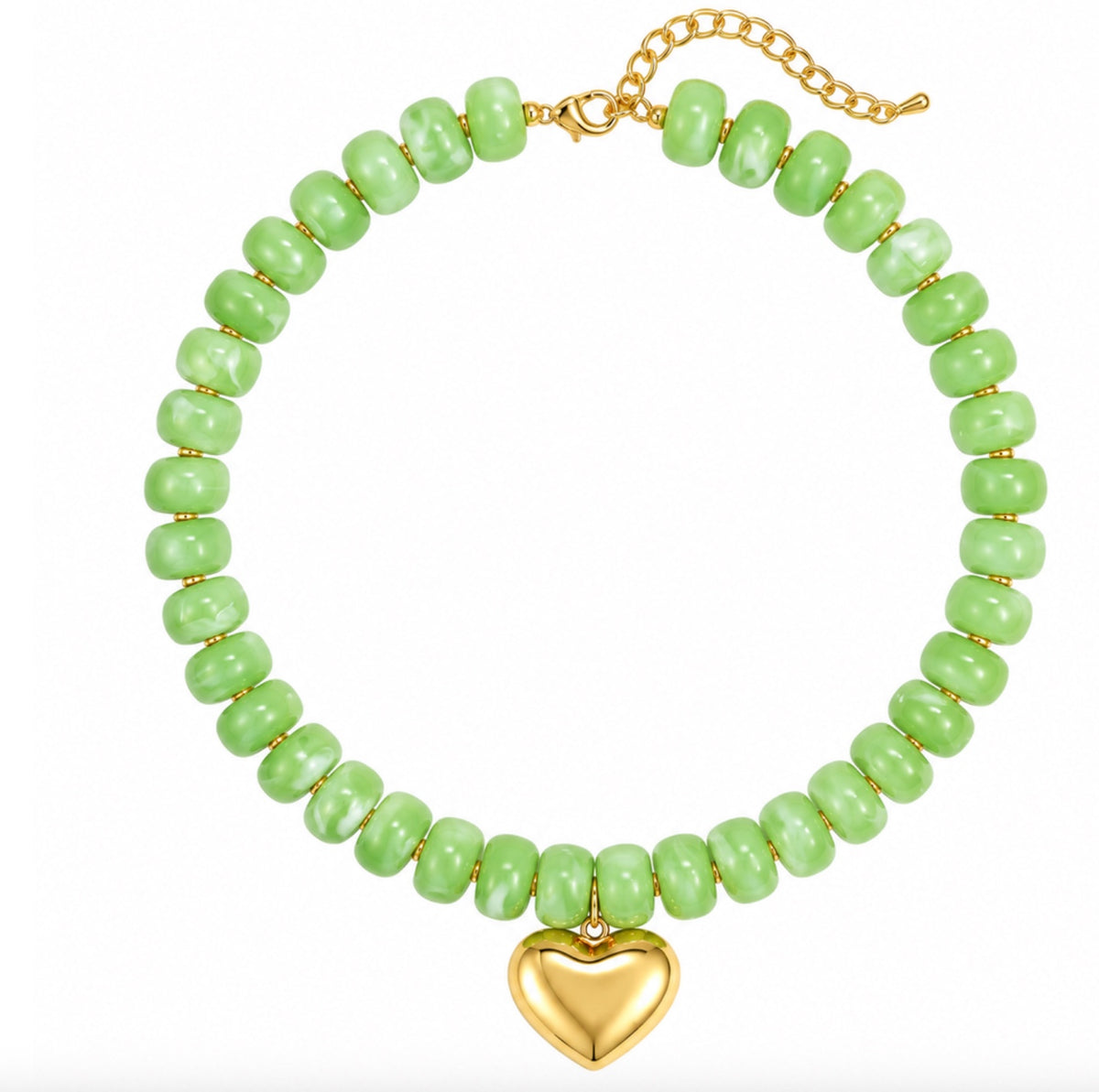 Resin Beads Heart Pendant necklace Light green