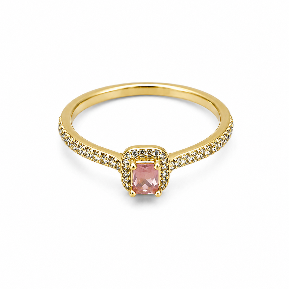 Anillo circonia cuadrada-dorado / rosado
