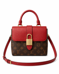Cartera café con solapa roja