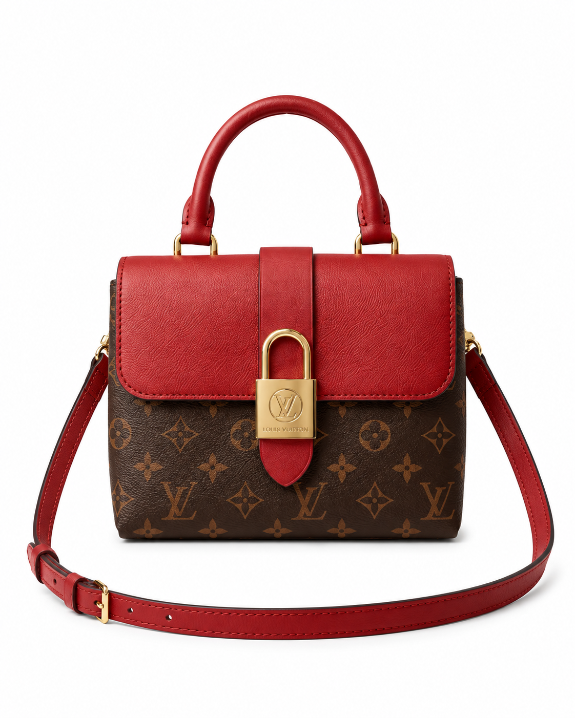 Cartera café con solapa roja