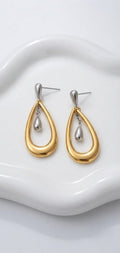 Aritos de acero inoxidable en forma de gotas bicolor
