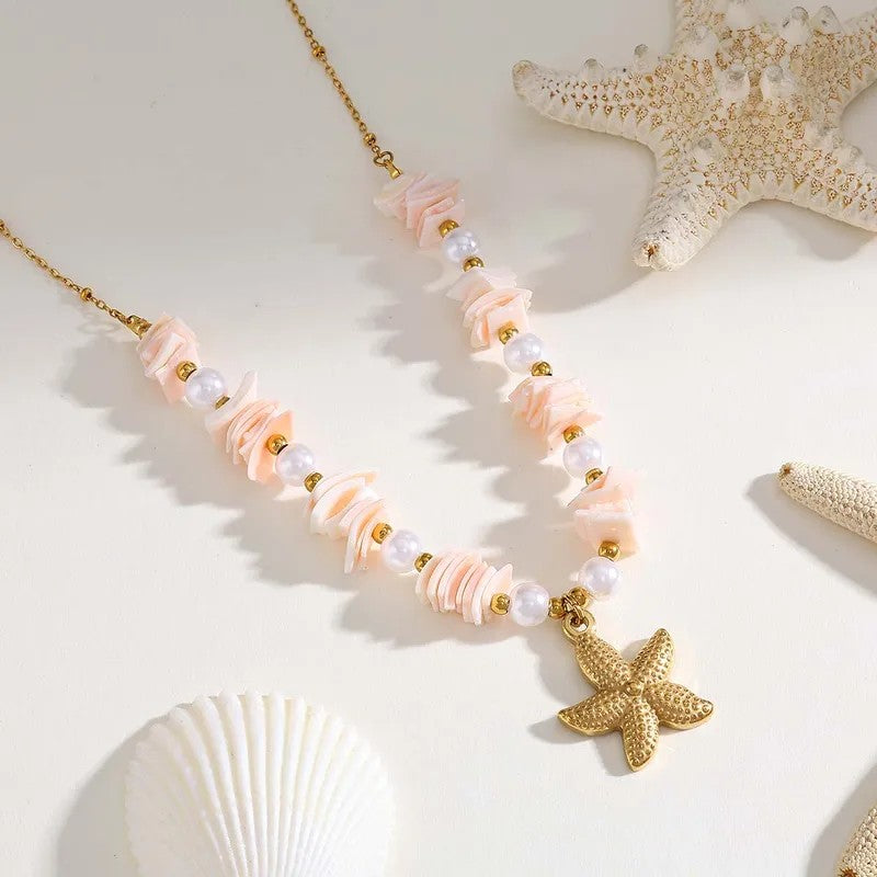 Cadena rosada dije estrella de mar