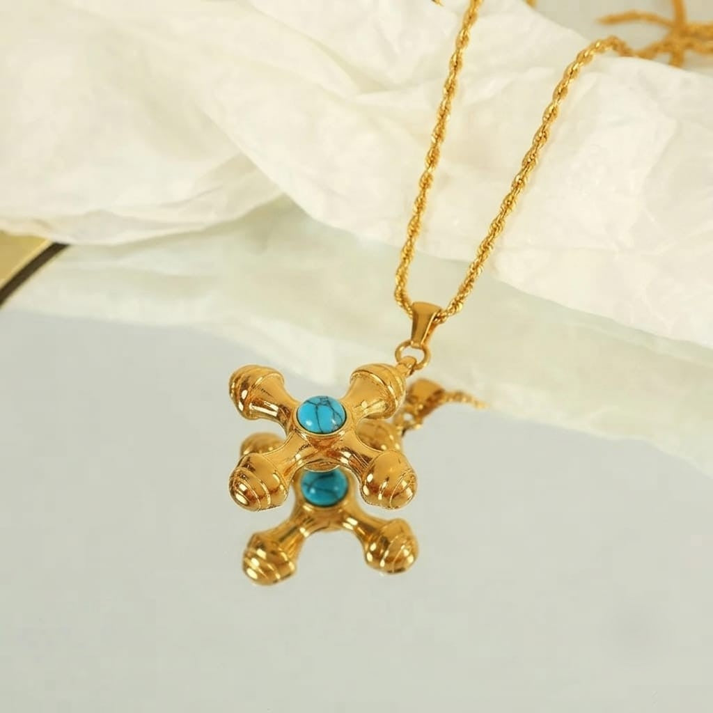 Cadena dije de cruz turquesa