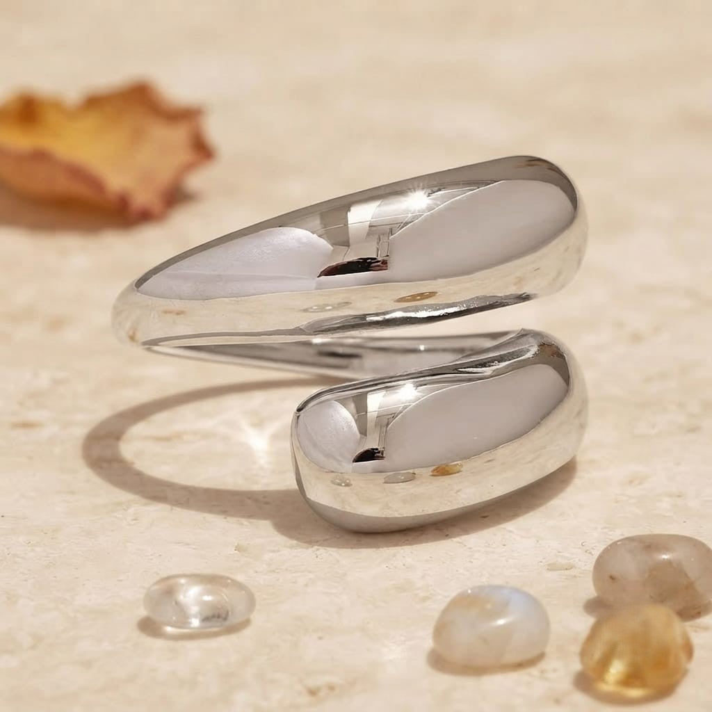 Anillo ajustable plateado doble rosca