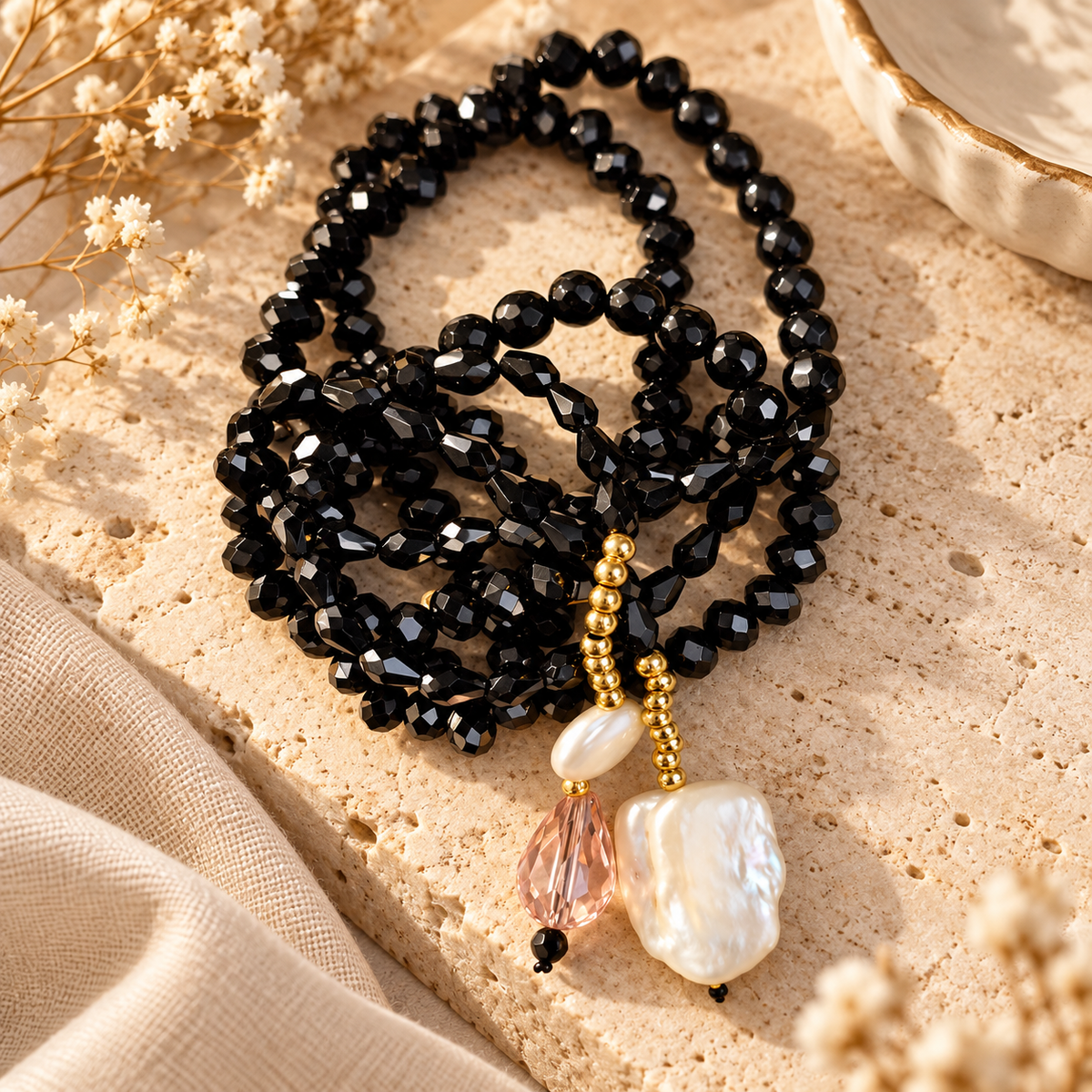 Collar largo de cristal negro