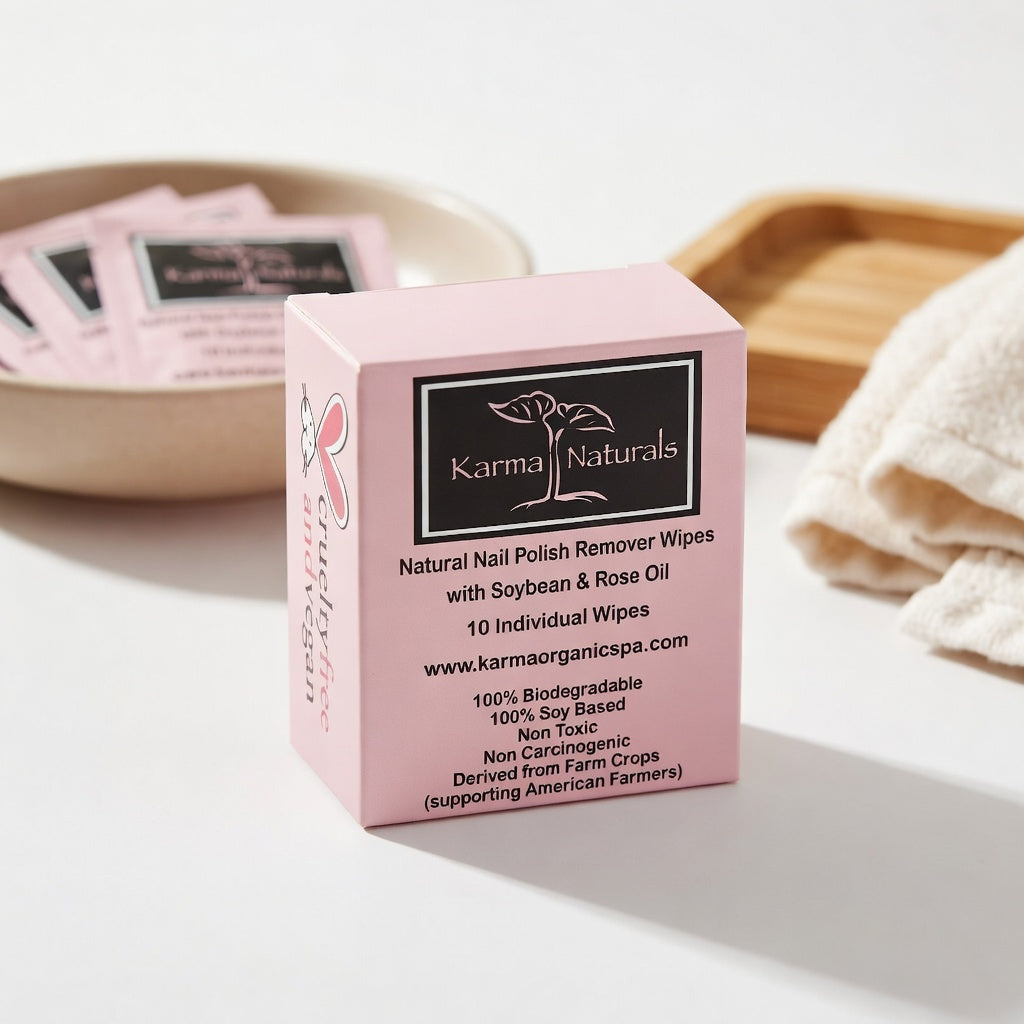 Karma Naturals– Toallitas Quitaesmalte Veganas, Sin Acetona y con Aceite de Rosas (10 unidades)